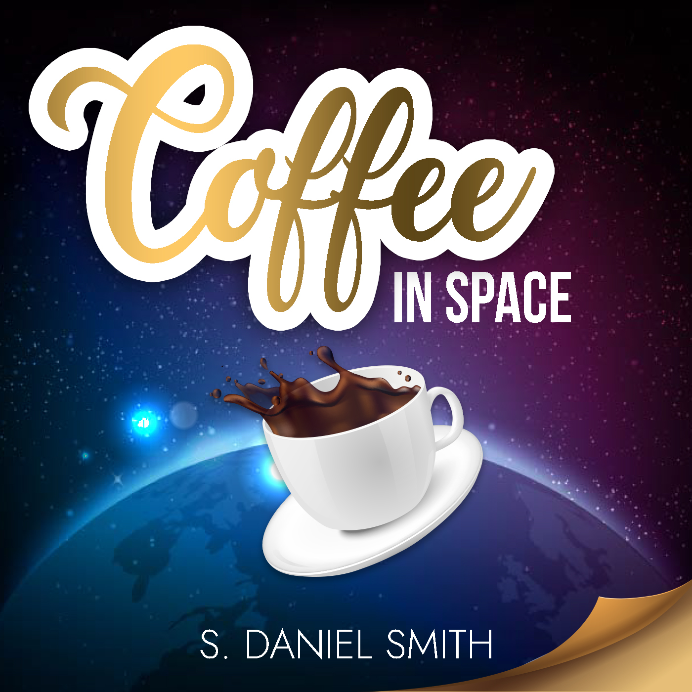 Coffee in Space Logo Cup of coffee floating in space above a planet. Text reads: Coffee in space