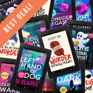 BEST DEAL: The Left Hand of Dog Judgement Dave, Consider Pegasus Frozen Heck A Bit of Murder Between Friends All Tea, No Shade, and a Bit of Murder The four novels of the Starship Teapot series by Si Clarke and the two novels of the Vigilauntie Justice series by Elliott Hay … plus all the shorts ebooks