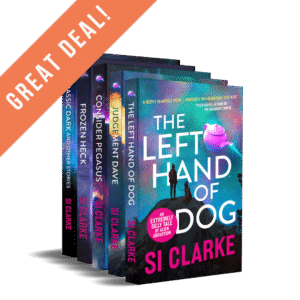 GREAT DEAL: The Left Hand of Dog, Judgement Dave, Consider Pegasus, and Frozen Heck The four novels of the Starship Teapot series plus Jurassic Dark and Other Stories (shorts) by Si Clarke