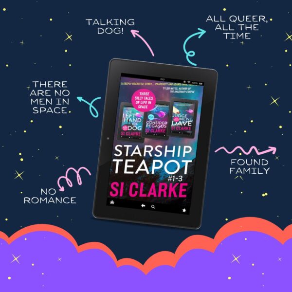 Stardust Wake (Starship Teapot #0 & Mars Colony #0) by SI CLARKE. a sci-fi convention. cosplay & RPG. autistic rep. aro-ace agender rep. found family.
